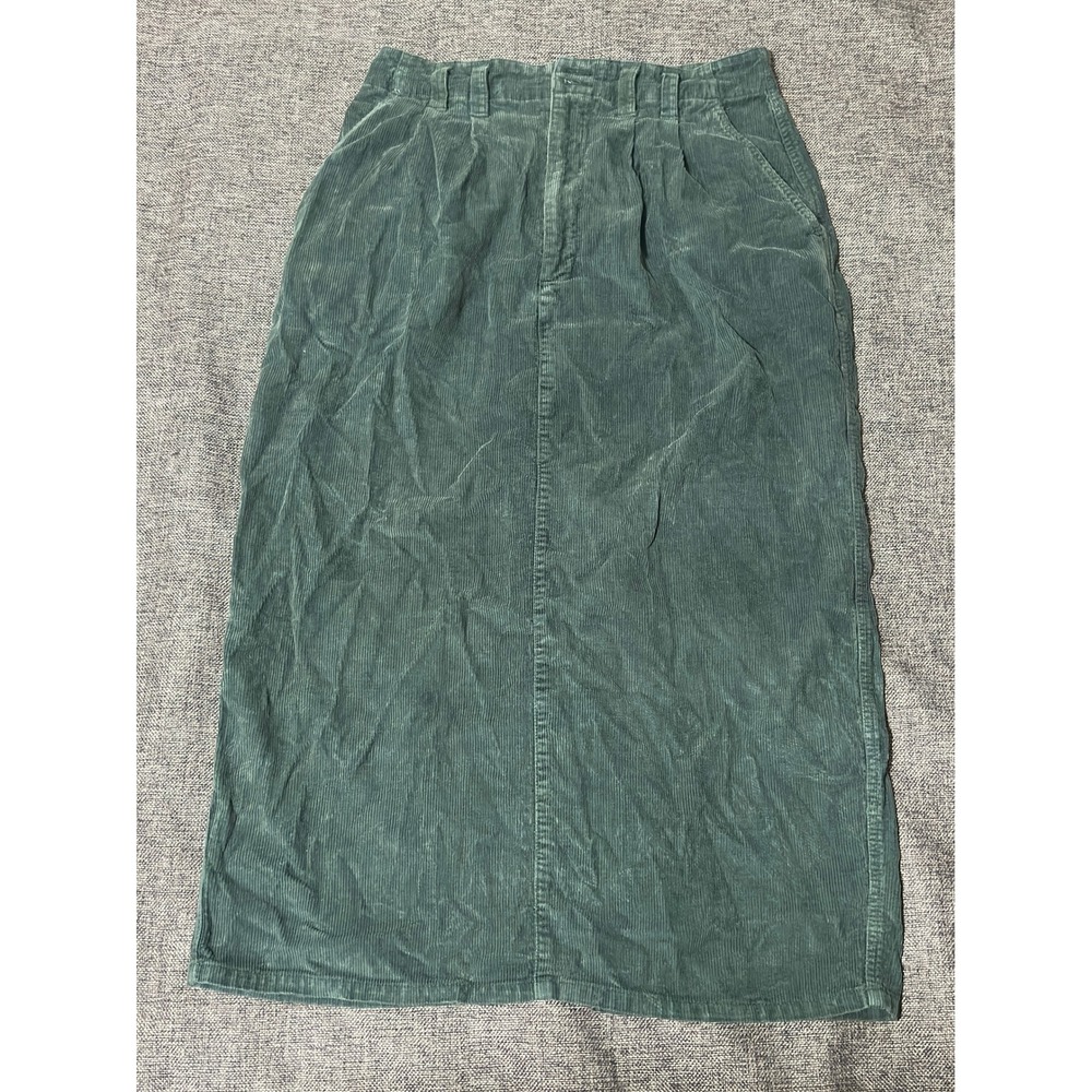 Eddie Bauer Womens 14 Skirt Corduroy Maxi Green Pleated Cotton